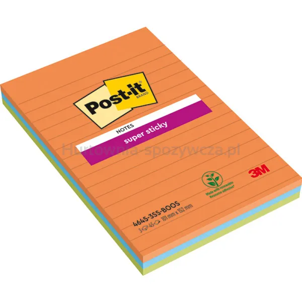Post-It Karteczki Samoprzylepne Super Sticky Xxl, Boost, W Linię, 101X152Mm, 3X45 Kart. 