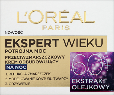 L'Oreal Paris Ekspert Wieku 60+ Przeciwzmarszczkowy Krem Odbudowujący Na Noc, Pojemność 50 Ml