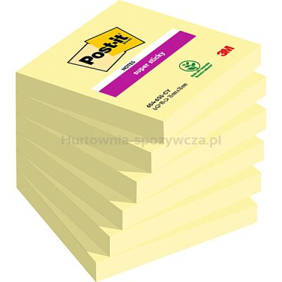 Post-It Karteczki samoprzylepne Super Sticky (654-6SSCY-EU), 76x76mm, 1x90 kart., żółte [BIURO]