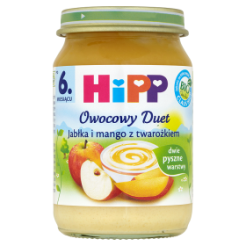 *Hipp Bio Owocowy Duet Jabłka I Mango Z Twarożkiem Po 6 Miesiącu 160 G