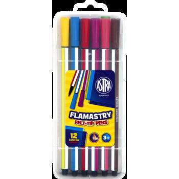 Flamastry Astra heksagonalne w plastikowym boxie - 12 sztuk