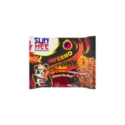 Sun Hee Danie z pszennym, błyskawicznym makaronem Ramen, typu noodle ze słodko-pikantnym sosem Inferno 140g