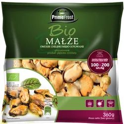 Primefrost Bio Małże-Omułek Chilijski Mięso Gotowane, Oczyszczone, Glazurowane, Rozmiar: 100-200Szt./Kg, , 360 G/400 G