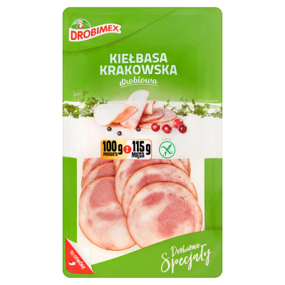 Drobimex Kiełbasa Krakowska Z Kurcząt Plastry 100 G 