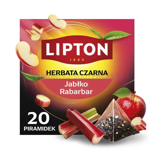 Lipton Herbata czarna, jabłko i rabarbar, 20 piramidek