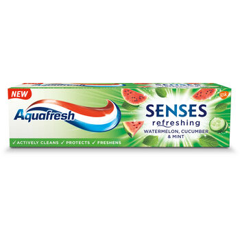 Aquafresh Pasta Do Zębów Senses O Smaku Arbuza I Orzeźwiającego Ogórka Z Miętą 75 Ml