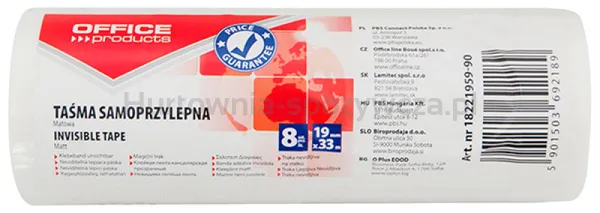 Taśma biurowa OFFICE PRODUCTS, 19mm, 33m, 8szt., matowa