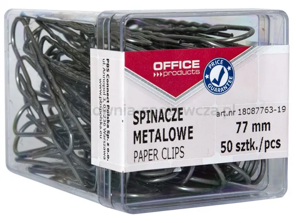 Spinacze Metalowe Office Products, 77Mm, W Pudełku, 50Szt., Srebrne