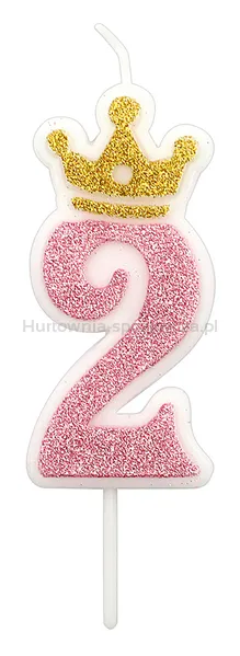 Świeczka PARTY GO, cyfra 2, 6,8cm, różowa