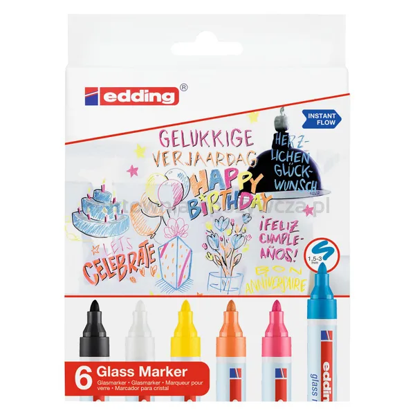 Marker Do Powierzchni Szklanych E-95 Edding, 1,5-3 Mm, 6 Szt., Mix Kolorów