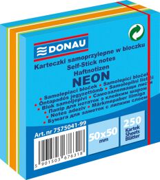 Donau Mini Kostka samoprzylepna, 50x50mm, 1x250 kart., neon-pastel, mix niebieski 