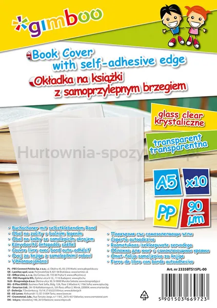 Okładka na książki Gimboo z samoprzylepnym brzegiem 25x46cm 10 sztuk transparentna