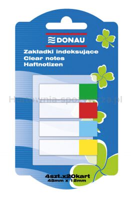 Donau Zakładki indeksujące PP, 12x45mm, 4x20 kart., mix kolorów [BIURO]