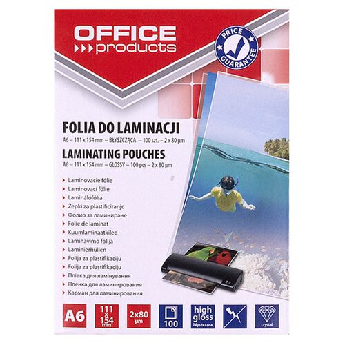 Office Products Folia Do Laminowania, A6, 2x80mikr., błyszcząca, 100szt., transparentna [BIURO]