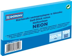 Bloczek Samoprzylepny Donau, 127X76Mm, 1X100 Kart., Neon, Niebieski