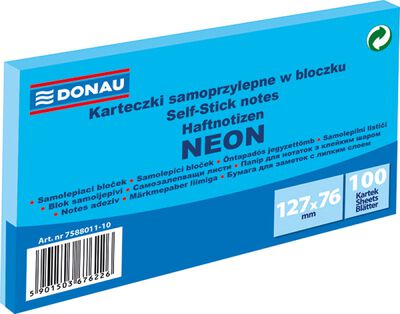 Donau Bloczek samoprzylepny 127x76mm, 1x100 kart., neon, niebieski [BIURO]