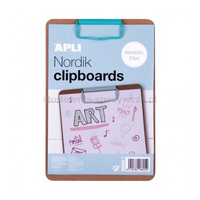 Clipboard APLI Nordik, deska A5, drewniana, z metalowym klipsem, pastelowy niebieski