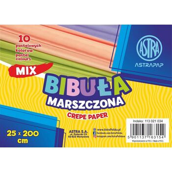 Bibula marszczona ASTRAPAP 25*200 cm, MIX 10 kol. pastelowych, zestaw