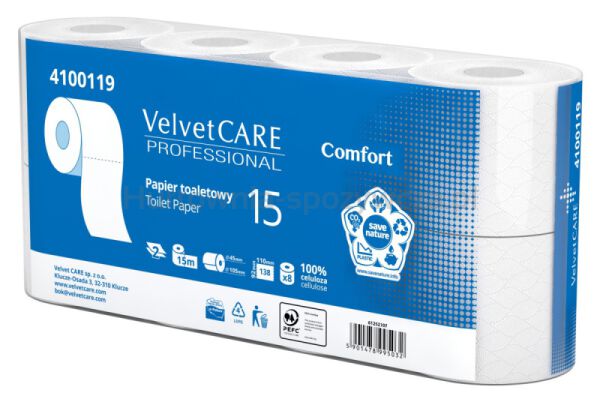 Papier toaletowy celulozowy VELVET Professional, 2-warstwowy, 138 listków, 15m, 8szt., biały - 3