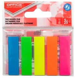 Zakładki Indeksujące Office Products, Standard, Pp, 12X45Mm, 5X25 Kart., Zawieszka, Mix Kolorów