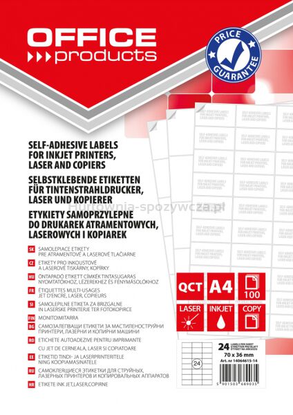 Etykiety OFFICE PRODUCTS, 70x36mm, białe, 100 ark.