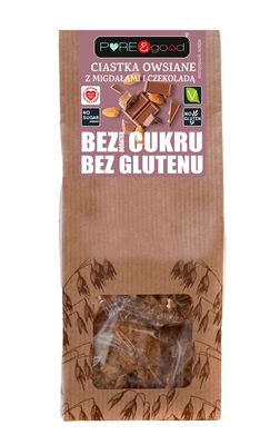 Ciastka Owsiane Z Migdałami I Czekoladą Bez Dodatku Cukru Bezglutenowe 150 G - Pure&Good [BIO]