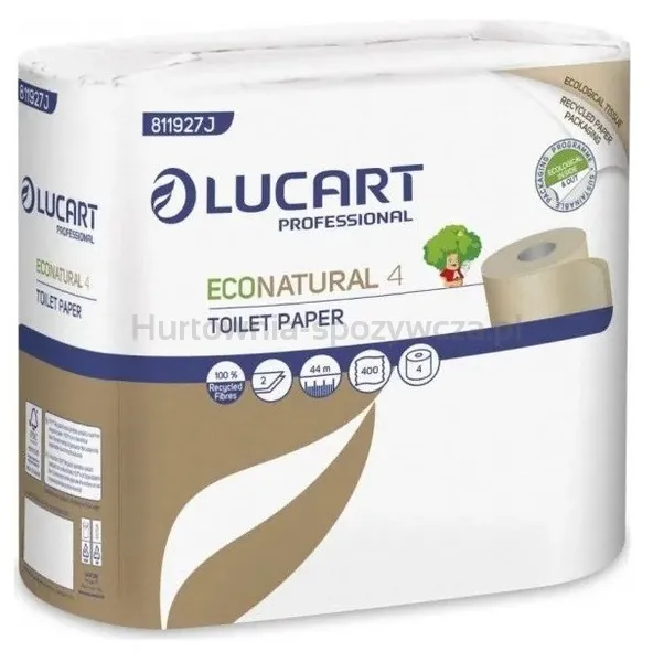 Papier ekologiczny toaletowy econatural, 100% celuloza, 2 warstwy, 4 rolki, 400 listków