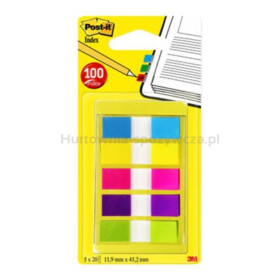 Post-It Zakładki indeksujące (683-5CB), PP, 11,9x43,1mm, 5x20 kart., mix kolorów [BIURO]