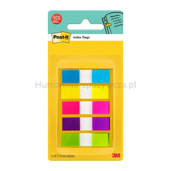 Post-It Zakładki indeksujące (683-5CB), PP, 11,9x43,1mm, 5x20 kart., mix kolorów 