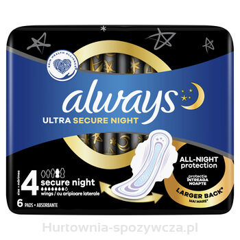 Always Ultra Secure Night Podpaski Ze Skrzydełkami Rozmiar 4 6 Szt.