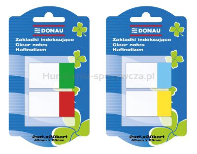 Donau Zakładki indeksujące PP, 25x45mm, 2x20 kart., mix kolorów [BIURO]