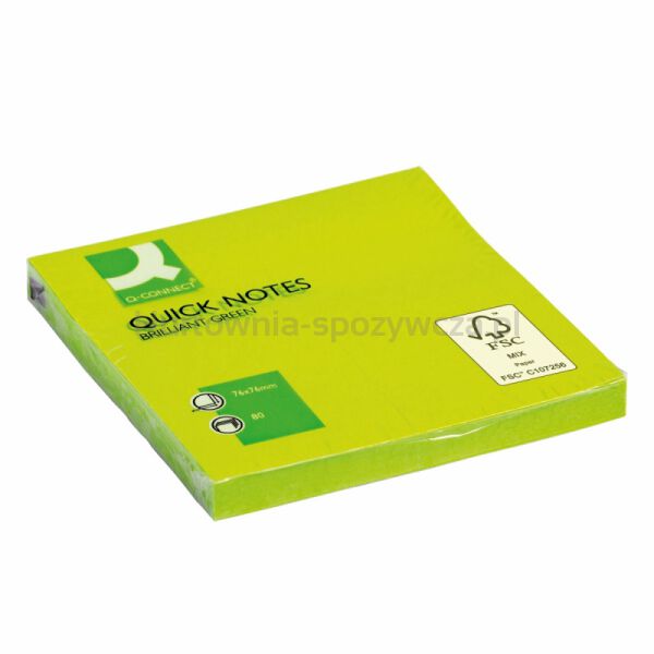Q-Connect Bloczek samoprzylepny Brilliant, 76x76mm, 1x80 kart., zielony  - 2