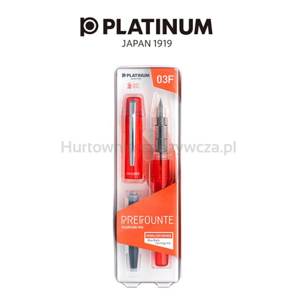 Platinum Pióro wieczne Prefounte Vermilion Orange, F, w plastikowym opakowaniu, na blistrze, pomarańczowe  - 3
