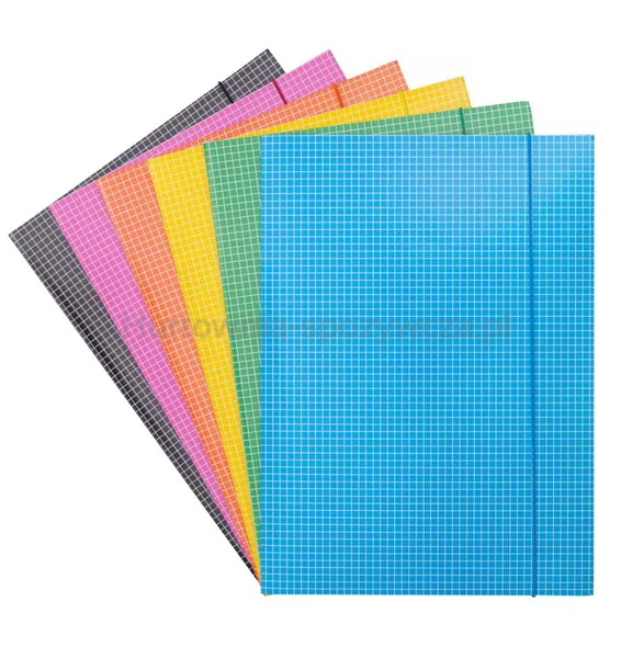 Teczka z gumką DONAU, karton, A4, 400gsm, 3-skrz., mix kolorów w kratę