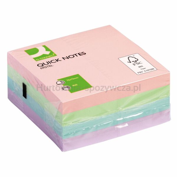 Q-Connect Kostka samoprzylepna 76x76mm, 1x400 kart., pastelowa  - 2
