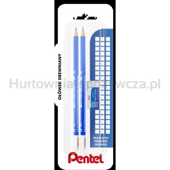 Pentel Ołówek Drewniany Hb I 2B + Gumka Zeh03