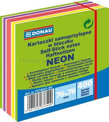 Kostka samoprzylepna DONAU, 76x76mm, 1x400 kart., neon-pastel, mix zielony