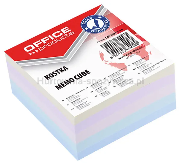Kostka OFFICE PRODUCTS klejona, 85x85x40mm, mix kolorów