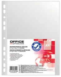 Koszulki na dokumenty OFFICE PRODUCTS, PP, A4, krystal, 30mikr., 100szt.