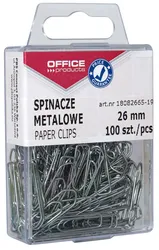 Spinacze Metalowe Office Products, 26Mm, W Pudełku, 100Szt., Srebrne