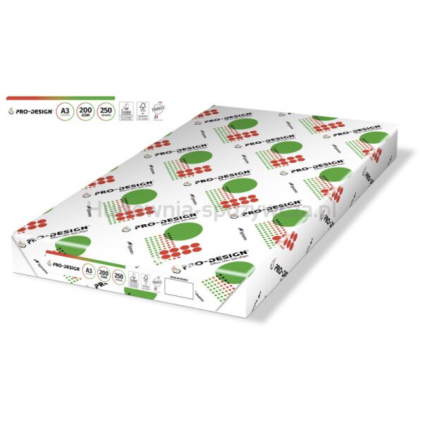 Papier ksero PRO-DESIGN FSC, satynowany, klasa A++, A3, 168CIE, 200gsm, 250 ark.