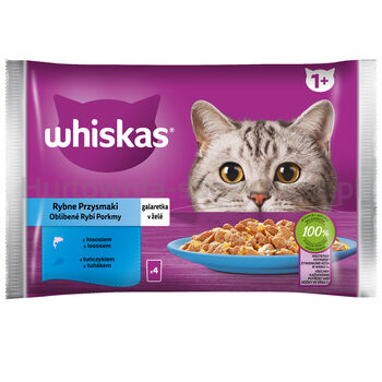 Whiskas Rybne Przysmaki 1+ Galaretka Z Łososiem I Z Tuńczykiem 340 G (4X85 G)