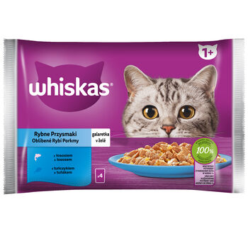 Whiskas Rybne Przysmaki 1+ Galaretka Z Łososiem I Z Tuńczykiem 340 G (4X85 G)