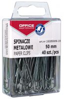 Spinacze metalowe OFFICE PRODUCTS, gładkie, 50mm, w pudełku, 40szt., srebrne