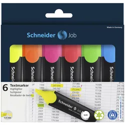 Schneider Zestaw zakreślaczy Job, 1-5 mm, 6 szt., pudełko z zawieszką, mix kolorów 