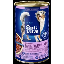 Optivital Puszka - Soczyste Kawałki Dla Dorosłych Psów Z Jagnięciną, Wątróbką I Marchewką Sosie 1250G