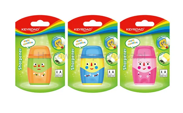 Temperówka Plastikowa Keyroad Hello, Z Gumką, Podwójna, Z Pojemnikiem, Blister, Mix Kolorów