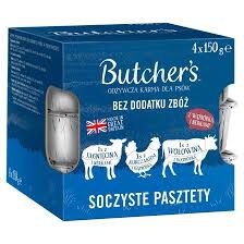 Butcher's Original Soczyste pasztety, karma dla psa, mix smaków z wątróbką lub nerkami, pasztety 4x150 g