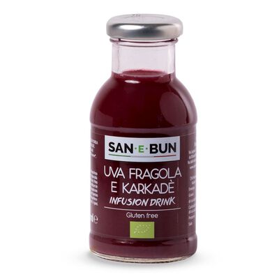 San E Bun  Napój Infusion Jabłko - Winogrono Różowe - Hibiskus Bez Dodatku Cukru Bezglutenowy Bio 200 Ml - San E Bun [BIO]