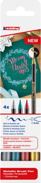 Edding Pisak metaliczny z końcówką pędzelkową e-1340 zestaw Xmas, 4szt. 